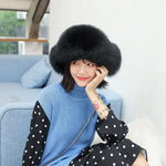 Fox Fur Hats Women Aviator Trapper Snow Caps Earflap Fur Bomber Hat-Winter Hats-Arimonz-black-One Size-Arimonz