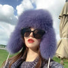 Fox Fur Hats Women Aviator Trapper Snow Caps Earflap Fur Bomber Hat-Winter Hats-Arimonz-blue grey-One Size-Arimonz