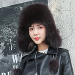 Fox Fur Hats Women Aviator Trapper Snow Caps Earflap Fur Bomber Hat-Winter Hats-Arimonz-dark coffee-One Size-Arimonz