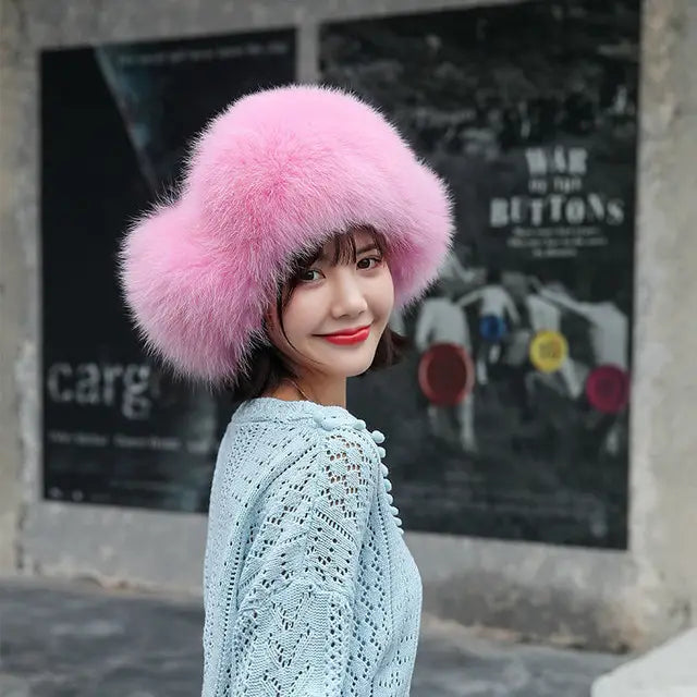 Fox Fur Hats Women Aviator Trapper Snow Caps Earflap Fur Bomber Hat-Winter Hats-Arimonz-pink-One Size-Arimonz