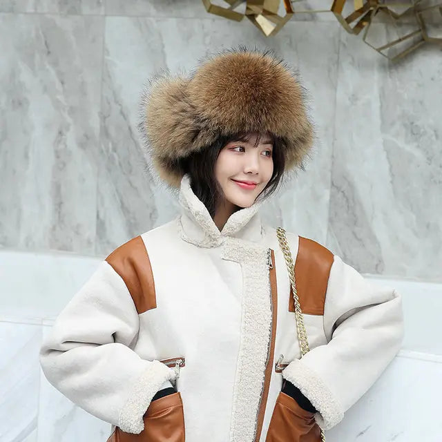 Fox Fur Hats Women Aviator Trapper Snow Caps Earflap Fur Bomber Hat-Winter Hats-Arimonz-raccoon fur-One Size-Arimonz