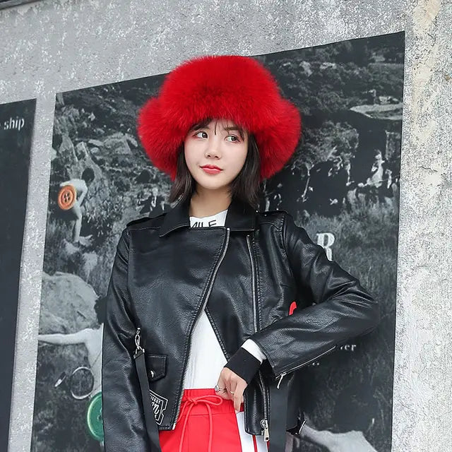 Fox Fur Hats Women Aviator Trapper Snow Caps Earflap Fur Bomber Hat-Winter Hats-Arimonz-red-One Size-Arimonz