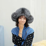 Fox Fur Hats Women Aviator Trapper Snow Caps Earflap Fur Bomber Hat-Winter Hats-Arimonz-sliver fox-One Size-Arimonz