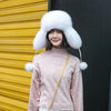 Fox Fur Hats Women Aviator Trapper Snow Caps Earflap Fur Bomber Hat-Winter Hats-Arimonz-white-One Size-Arimonz