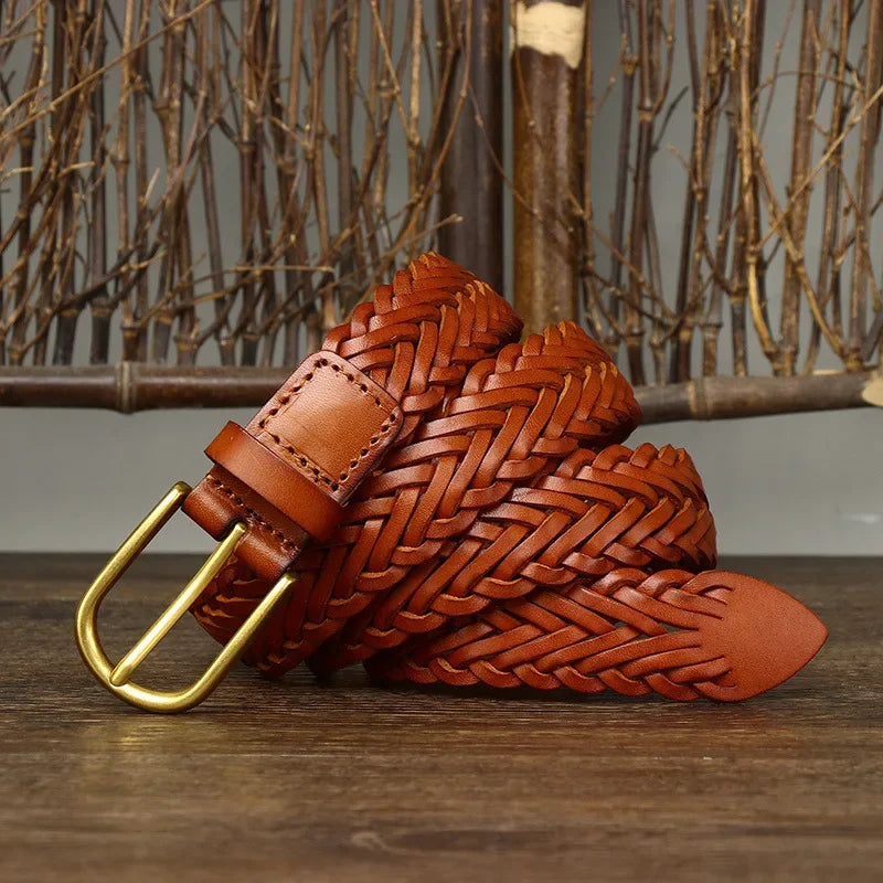 Genuine Leather Belt Breathable Fashion Designer Weaving Unisex Belt-Belts-Arimonz-Camel-110cm/43in-Arimonz