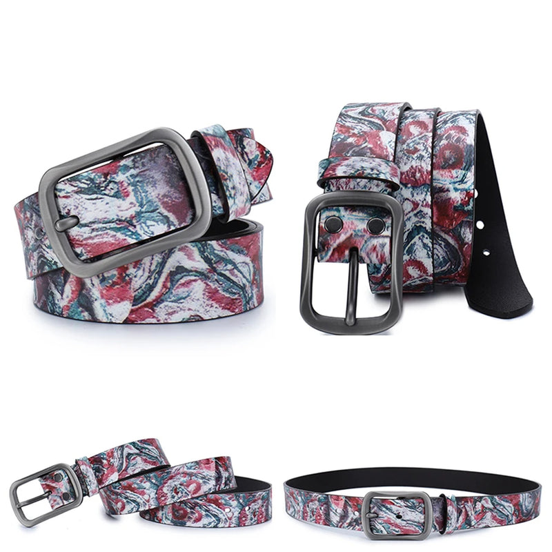 Genuine Leather Belt For Women Casual Belt Designer Girdle Printed Belt-Belts-Arimonz-Painting-100cm/39inches-Arimonz
