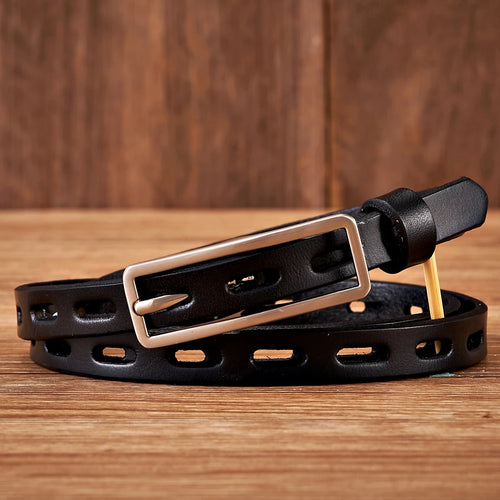 Genuine Leather Knot Thin Belt Cowskin Strap with Pin Buckle Belt-Belts-Arimonz-Black-95cm/37in-Arimonz
