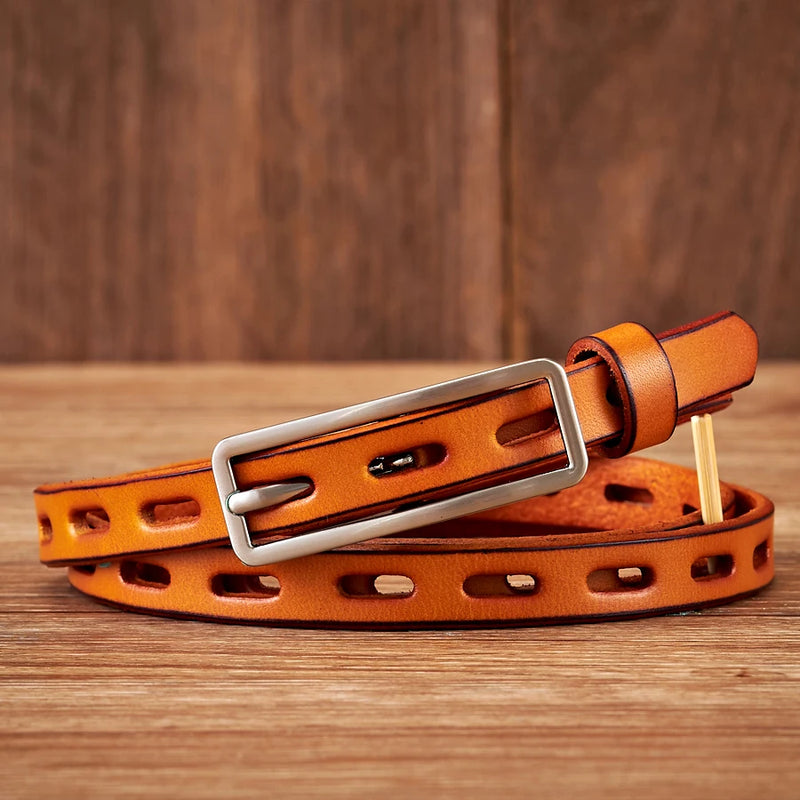 Genuine Leather Knot Thin Belt Cowskin Strap with Pin Buckle Belt-Belts-Arimonz-Brown-95cm/37in-Arimonz