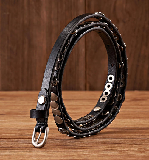 Genuine Leather Rivet Belt Thin Punk Decorative Strap Belt for Jeans-Belts-Arimonz-Arimonz