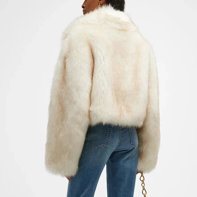 Gradient Cropped Fluffy Fur Jacket Chic Thicken Faux Fox Fur Outerwear-Fuzzy Jackets-Arimonz-Arimonz