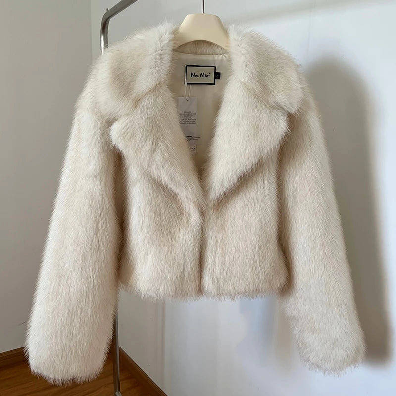 Gradient Cropped Fluffy Fur Jacket Chic Thicken Faux Fox Fur Outerwear-Fuzzy Jackets-Arimonz-Arimonz