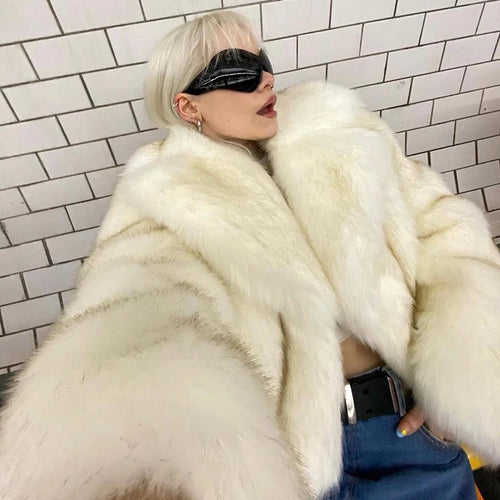 Gradient Cropped Fluffy Fur Jacket Chic Thicken Faux Fox Fur Outerwear-Fuzzy Jackets-Arimonz-Arimonz