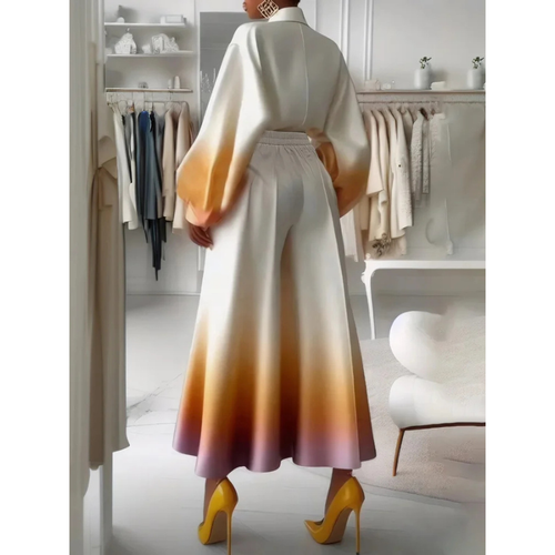 Gradient Pleated Two-Piece Set Blouse and Wide-Leg Pants Office Wear-Wear To Work Sets-Arimonz-Arimonz