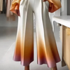 Gradient Pleated Two-Piece Set Blouse and Wide-Leg Pants Office Wear-Wear To Work Sets-Arimonz-Arimonz