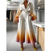 Gradient Pleated Two-Piece Set Blouse and Wide-Leg Pants Office Wear-Wear To Work Sets-Arimonz-Arimonz