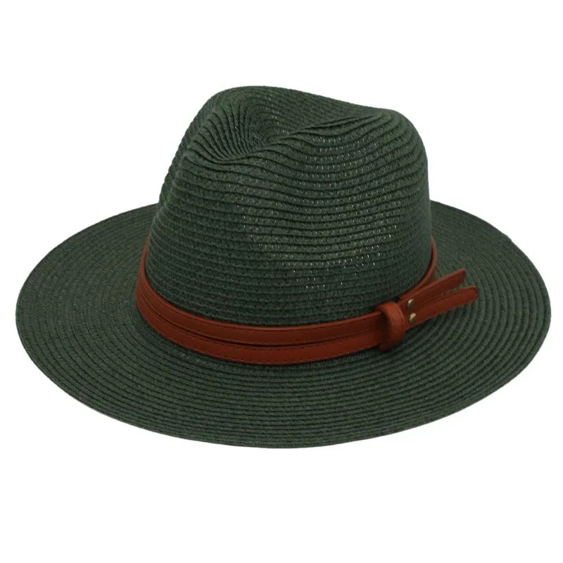 Grass Knitted Straw Panama Sun Hat Breathable Leisure Jazz Hat-Summer Hats-Arimonz-Dark green-Arimonz