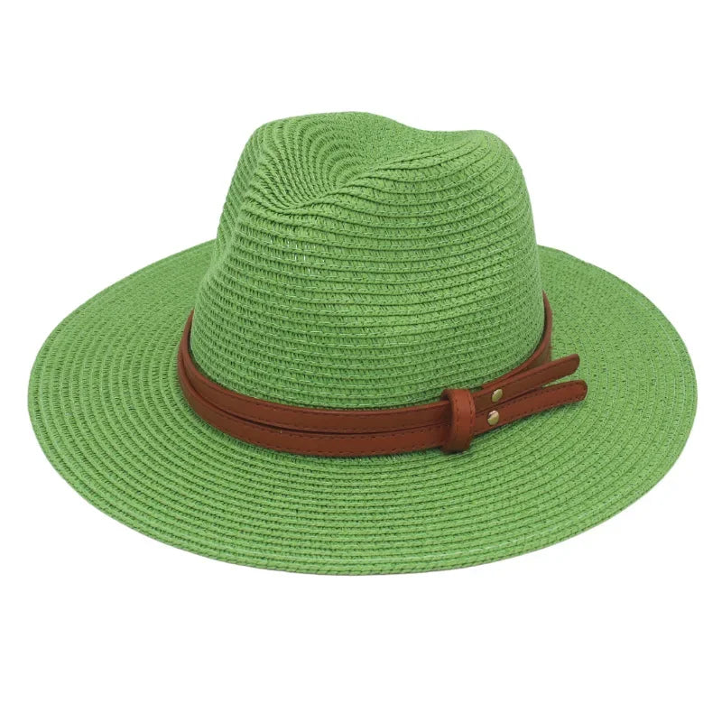 Grass Knitted Straw Panama Sun Hat Breathable Leisure Jazz Hat-Summer Hats-Arimonz-Green-Arimonz