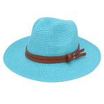 Grass Knitted Straw Panama Sun Hat Breathable Leisure Jazz Hat-Summer Hats-Arimonz-Lake Blue-Arimonz