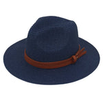 Grass Knitted Straw Panama Sun Hat Breathable Leisure Jazz Hat-Summer Hats-Arimonz-Navy Blue-Arimonz