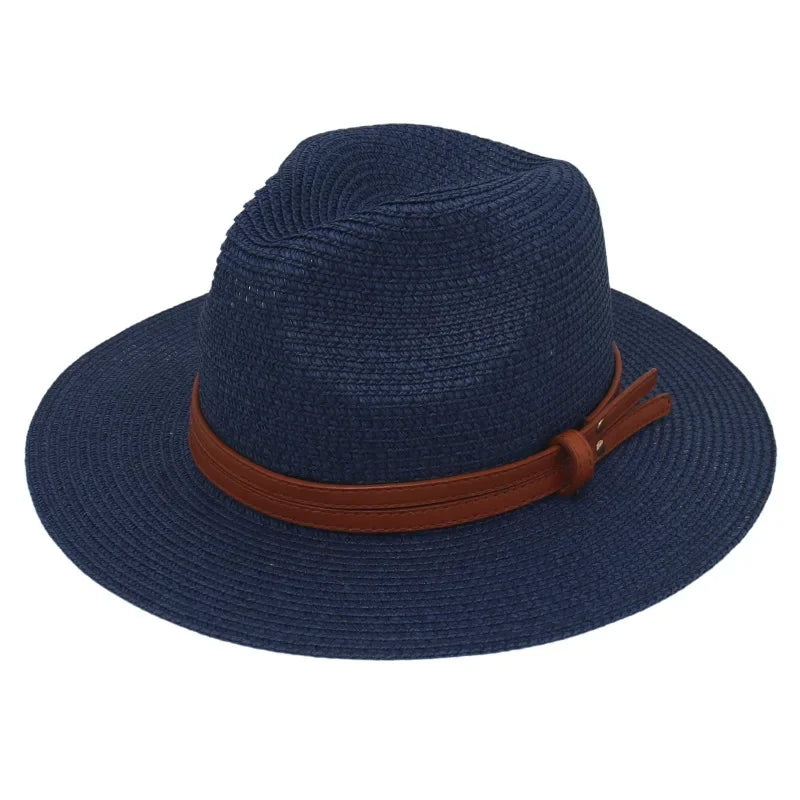 Grass Knitted Straw Panama Sun Hat Breathable Leisure Jazz Hat-Summer Hats-Arimonz-Navy Blue-Arimonz
