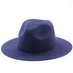 Grass Knitted Straw Panama Sun Hat Breathable Leisure Jazz Hat-Summer Hats-Arimonz-navy blue-Arimonz