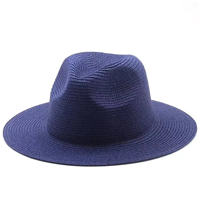 Grass Knitted Straw Panama Sun Hat Breathable Leisure Jazz Hat-Summer Hats-Arimonz-navy blue-Arimonz