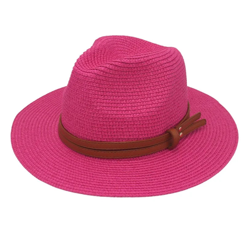 Grass Knitted Straw Panama Sun Hat Breathable Leisure Jazz Hat-Summer Hats-Arimonz-Rose Red-Arimonz