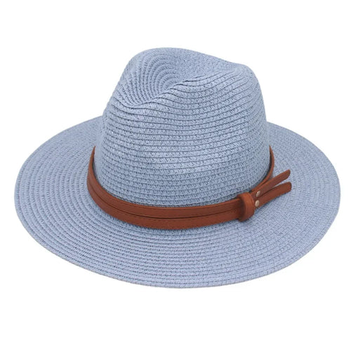 Grass Knitted Straw Panama Sun Hat Breathable Leisure Jazz Hat-Summer Hats-Arimonz-Sky Blue-Arimonz