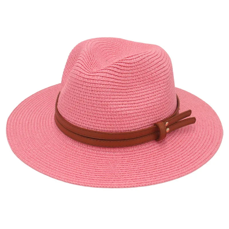 Grass Knitted Straw Panama Sun Hat Breathable Leisure Jazz Hat-Summer Hats-Arimonz-Watermelon Red-Arimonz
