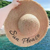 Hand Woven Raffia Embroidered Letter Sun Beach Hat Brim Straw Hat-Summer Hats-Arimonz-Arimonz