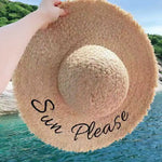 Hand Woven Raffia Embroidered Letter Sun Beach Hat Brim Straw Hat-Summer Hats-Arimonz-Arimonz