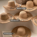 Hand Woven Raffia Embroidered Letter Sun Beach Hat Brim Straw Hat-Summer Hats-Arimonz-Arimonz