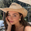 Hand Woven Raffia Hat Women Summer Western Cowboy Straw Brim Sun Hat-Summer Hats-Arimonz-Arimonz