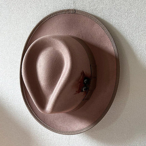 Handmade Feathers Felt Fedora Hat Vintage Men Panama Trilby Hats Curved Brim Gentleman Party Dress Cap-Arimonz-Arimonz