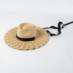 Handmade Straw Jazz Scallop Sun Summer Hat Big Brim Beach Straw Hat-Summer Hats-Arimonz-Black strap-M 56-58cm/22"-Arimonz