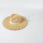Handmade Straw Jazz Scallop Sun Summer Hat Big Brim Beach Straw Hat-Summer Hats-Arimonz-White strap-M 56-58cm/22"-Arimonz