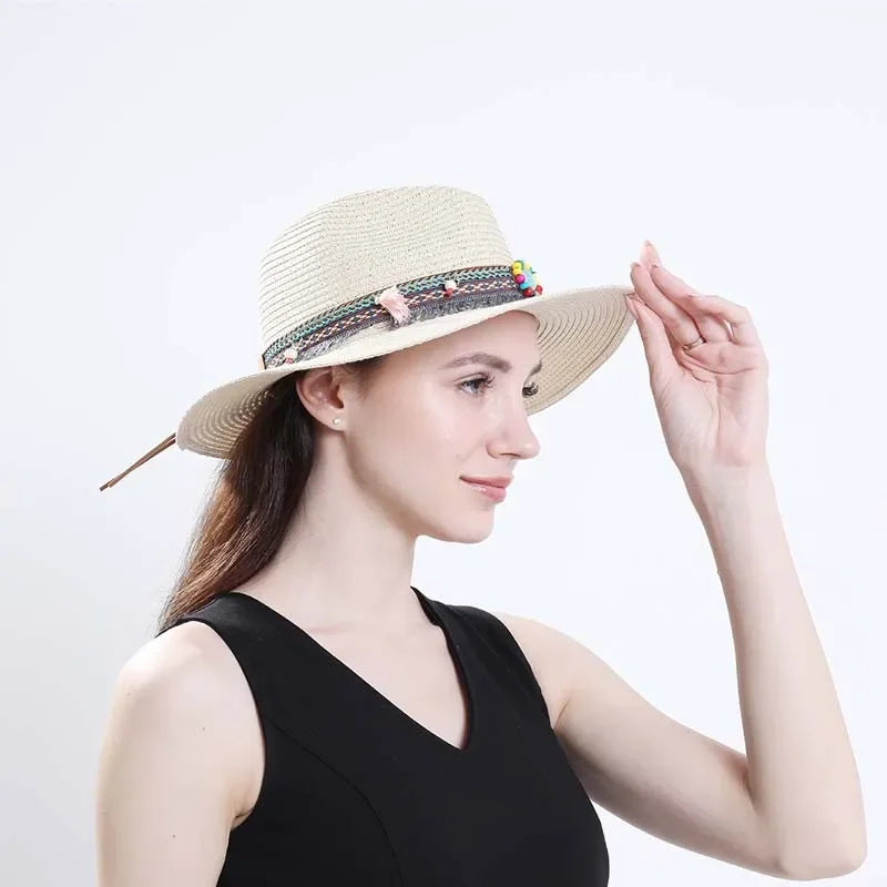 Handmade Straw Summer Sun Beach Hat Western Cowboy Style Hat-Summer Hats-Arimonz-Arimonz