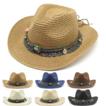 Handmade Straw Summer Sun Beach Hat Western Cowboy Style Hat-Summer Hats-Arimonz-Arimonz