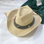 Handmade Straw Summer Sun Beach Hat Western Cowboy Style Hat-Summer Hats-Arimonz-Jazz beige-55-58cm/21-22inches Free Size-Arimonz