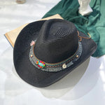 Handmade Straw Summer Sun Beach Hat Western Cowboy Style Hat-Summer Hats-Arimonz-Jazz black-55-58cm/21-22inches Free Size-Arimonz