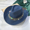 Handmade Straw Summer Sun Beach Hat Western Cowboy Style Hat-Summer Hats-Arimonz-Jazz dark blue-55-58cm/21-22inches Free Size-Arimonz