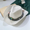 Handmade Straw Summer Sun Beach Hat Western Cowboy Style Hat-Summer Hats-Arimonz-Jazz white-55-58cm/21-22inches Free Size-Arimonz