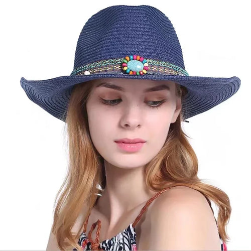 Handmade Straw Summer Sun Beach Hat Western Cowboy Style Hat-Summer Hats-Arimonz-Arimonz