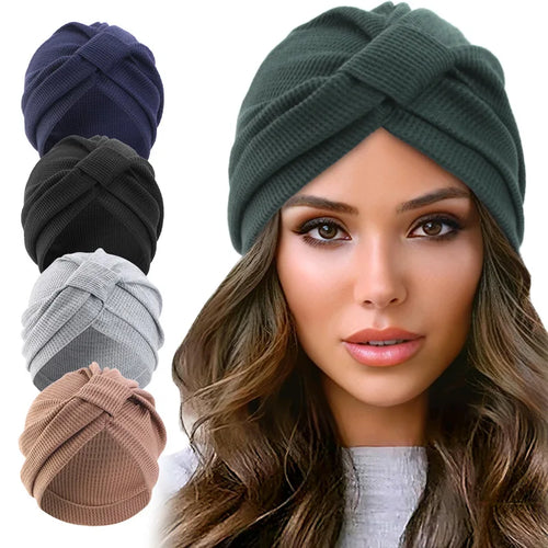 Headscarf Hat Breathable Cotton Waffle Square Scarf Ethnic Style Wrap-Winter Hats-Arimonz-Arimonz