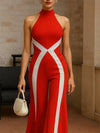 High-Neck Off-Shoulder Wide-Leg Jumpsuit High Waisted One-piece Pants-Jumpsuits & Rompers-Arimonz-Arimonz