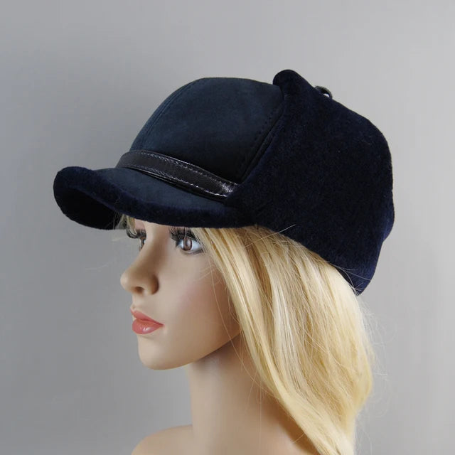High Quality Real Fur Hat Lamb Wool Winter Bomber Hats Earflaps Cap-Winter Hats-Arimonz-dark blue-57cm/22 inches-Arimonz