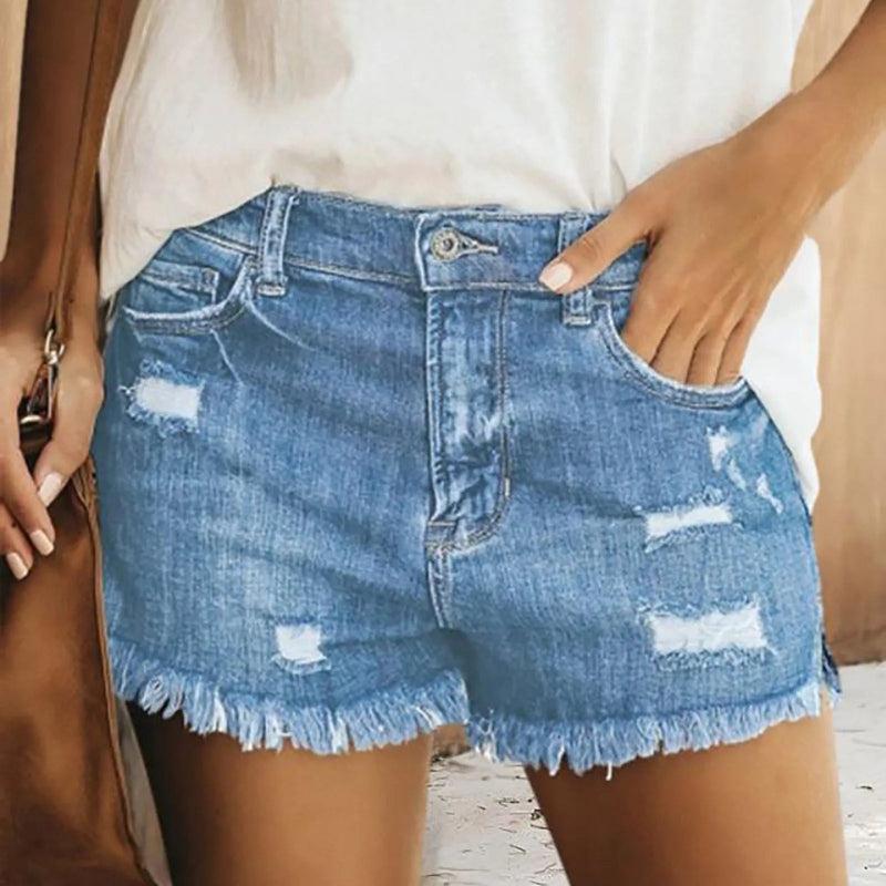 High-Waist Distressed Denim Shorts Old Broken Style Summer Short Jeans-Denim Shorts-Arimonz-Arimonz