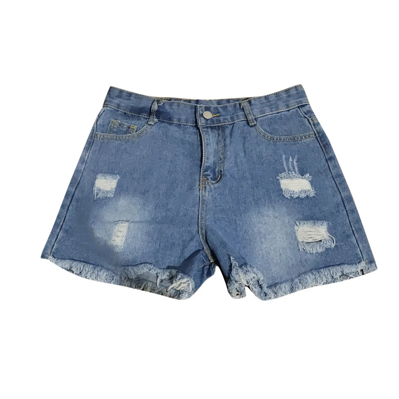 High-Waist Distressed Denim Shorts Old Broken Style Summer Short Jeans-Denim Shorts-Arimonz-Blue-S-Arimonz
