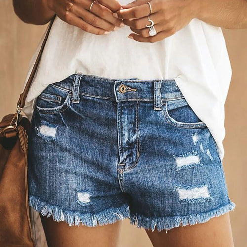 High-Waist Distressed Denim Shorts Old Broken Style Summer Short Jeans-Denim Shorts-Arimonz-Arimonz