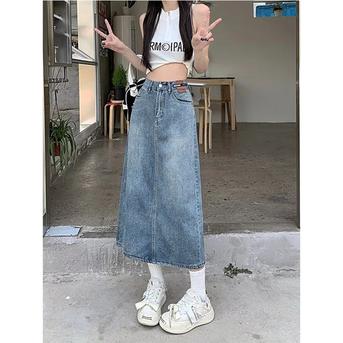 High Waist Jeans Skirt Straight Side Split A-line Pencil Skirt-Denim Skirts-Arimonz-Arimonz